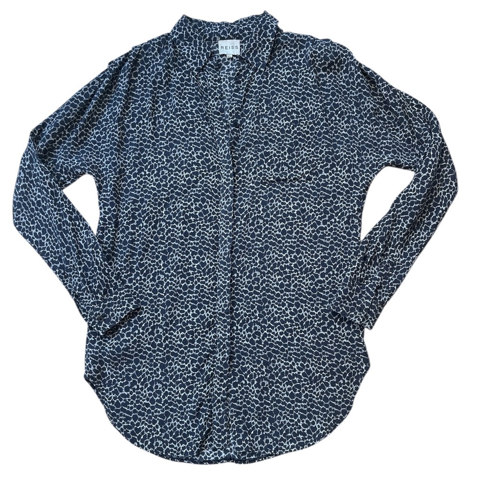 Reiss Navy and White Printed Button-Down Shirt